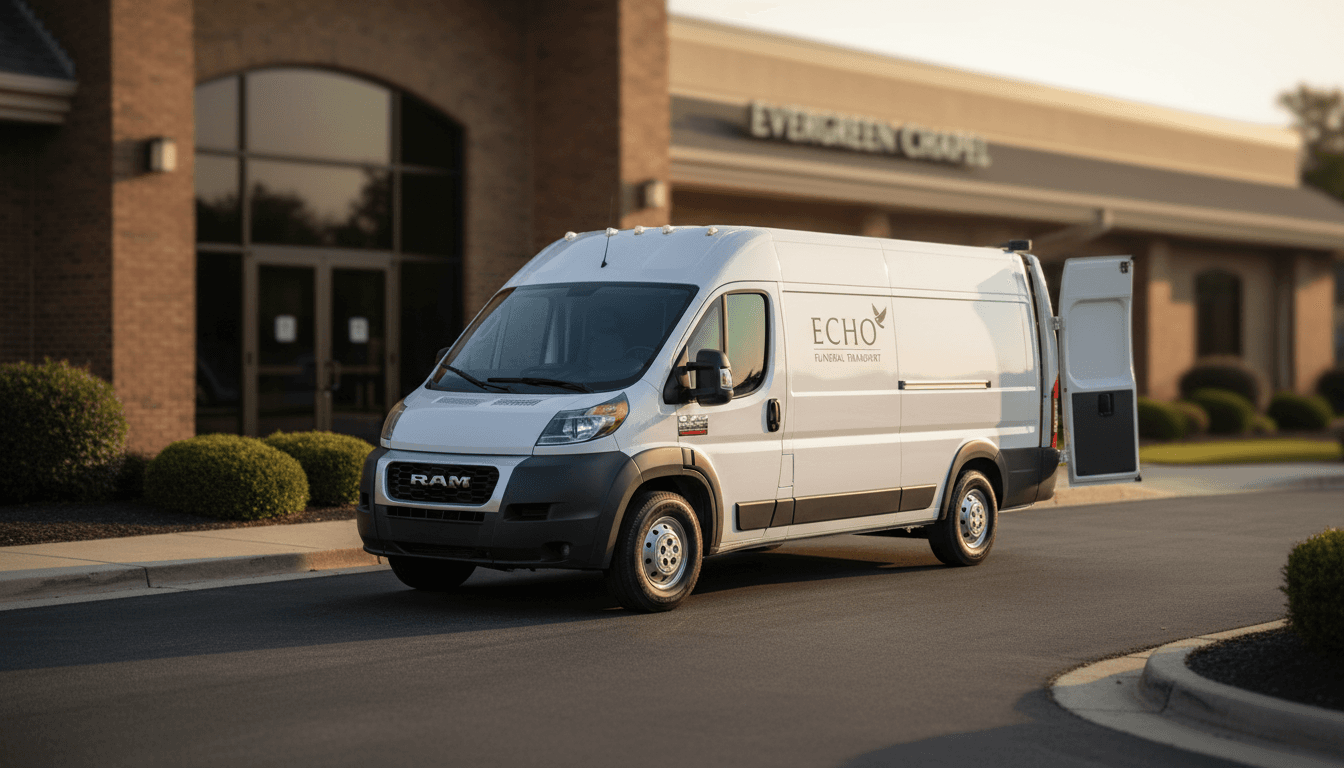 MTS inc. Ram ProMaster van parked at a funeral home in Terre Haute, Indiana